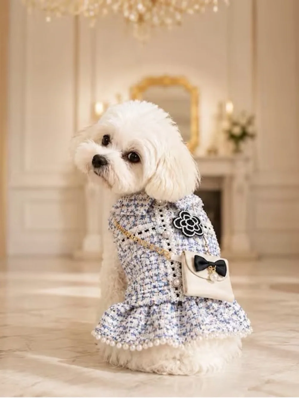 New Luxury Pearl Dog Dress Tweed Princess small